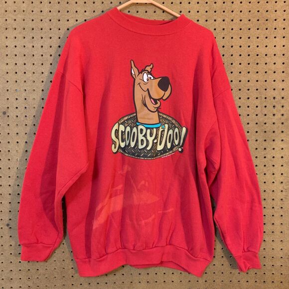 VTG Scooby Doo Sweatshirt Pullover Red TulTex XL Retro 90s Novelty Dog FLAWED - Picture 1 of 6